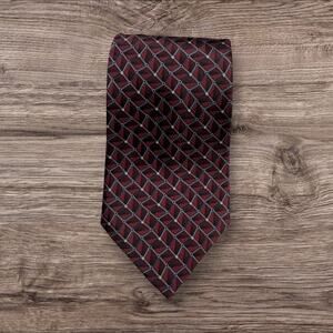 Van Heusen Silk Burgundy and Black Geometric Tie